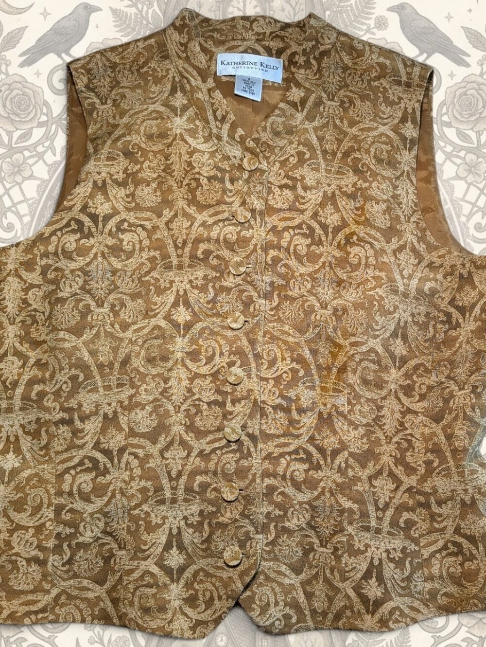 Vintage Dark Academia Baroque Silk Damask Tapestry Vest 8 Whimsigoth Victorian
